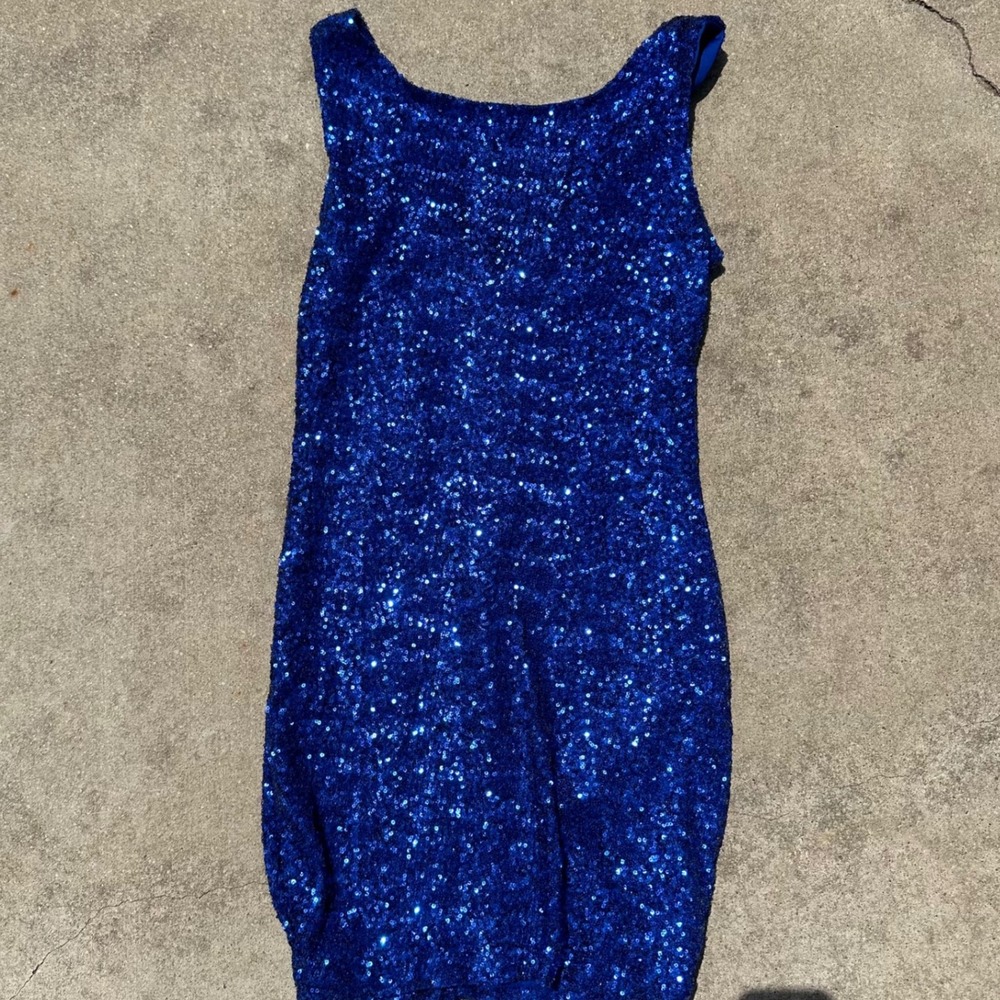 Crystal Doll Sequin Party Dress Sleeveless Bodycon Sparkly Blue‎ M